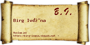 Birg Ivána névjegykártya